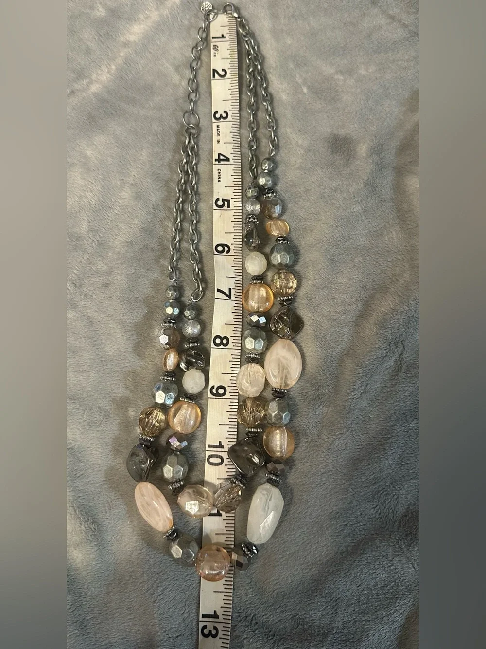 Ruby Rd Chunky Beaded Statement Necklace Silver Champagne Glass Bead Silver Tone